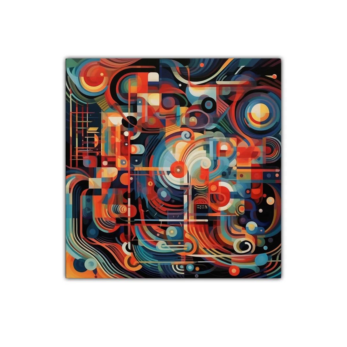 Cuadro abstracto con formas geométricas y colores vibrantes