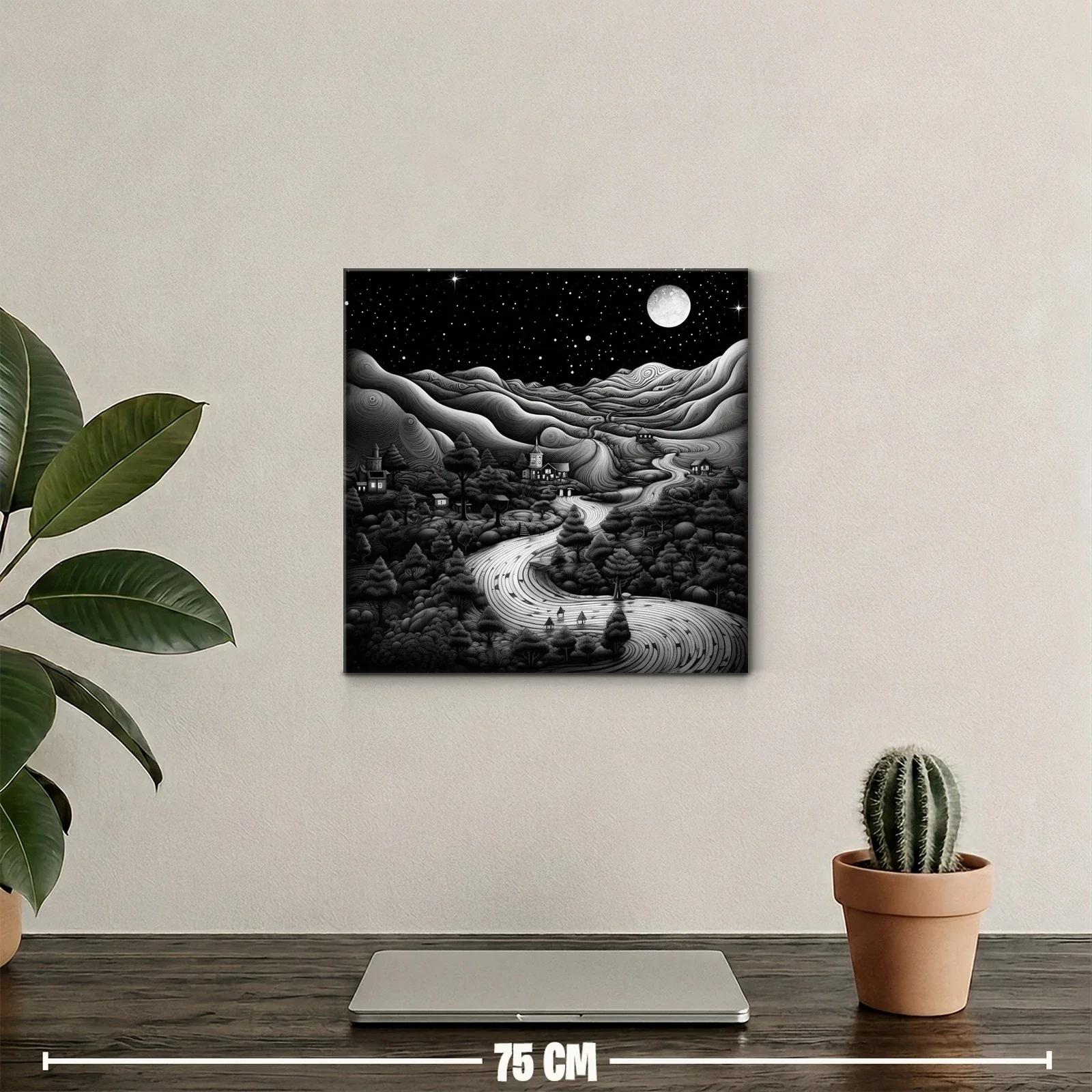 Paisaje nocturno con río serpenteante y luna llena brillante — miniatura 2