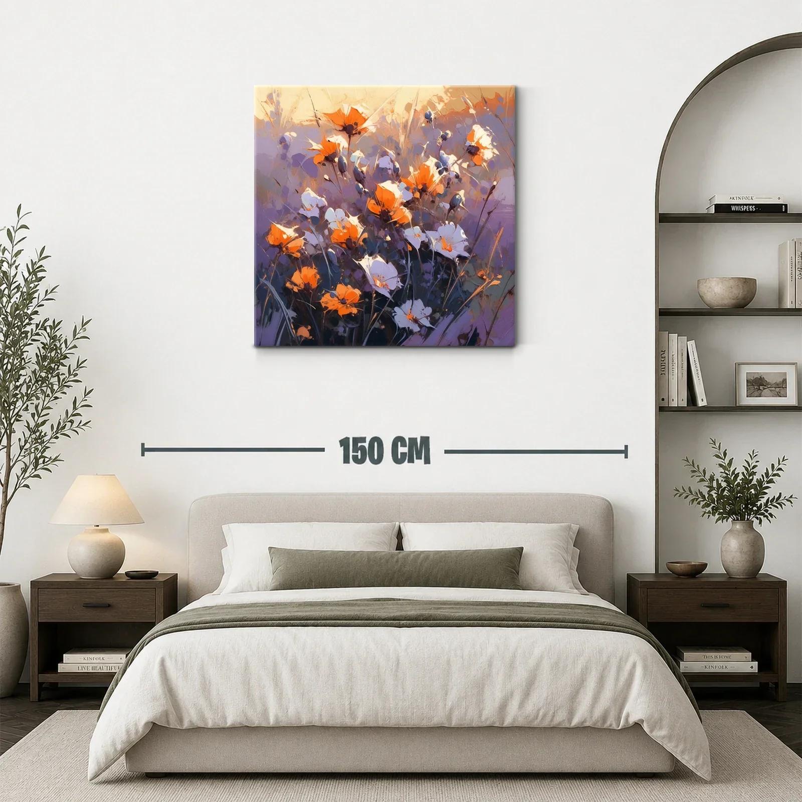 Cuadro floral con vibrante contraste de naranja y violeta — miniatura 3