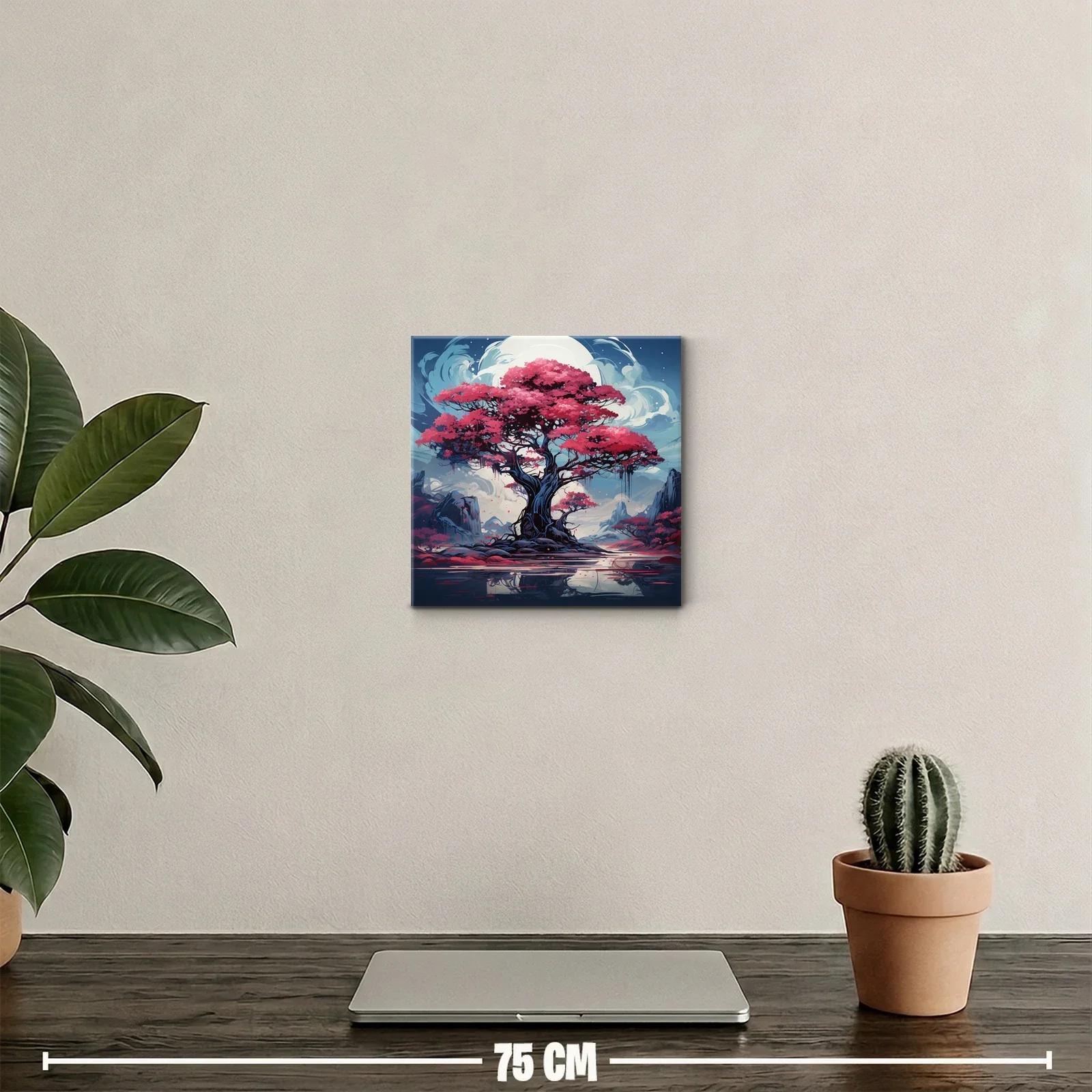 Árbol mágico con flores rosas bajo luna brillante — miniatura 2