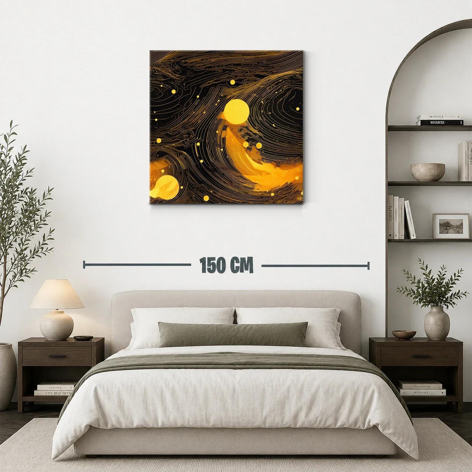 Cuadro abstracto en tonos dorados con flujo dinámico — miniatura 3