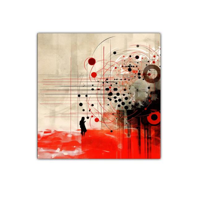 Cuadro abstracto con formas geométricas en rojo y negro
