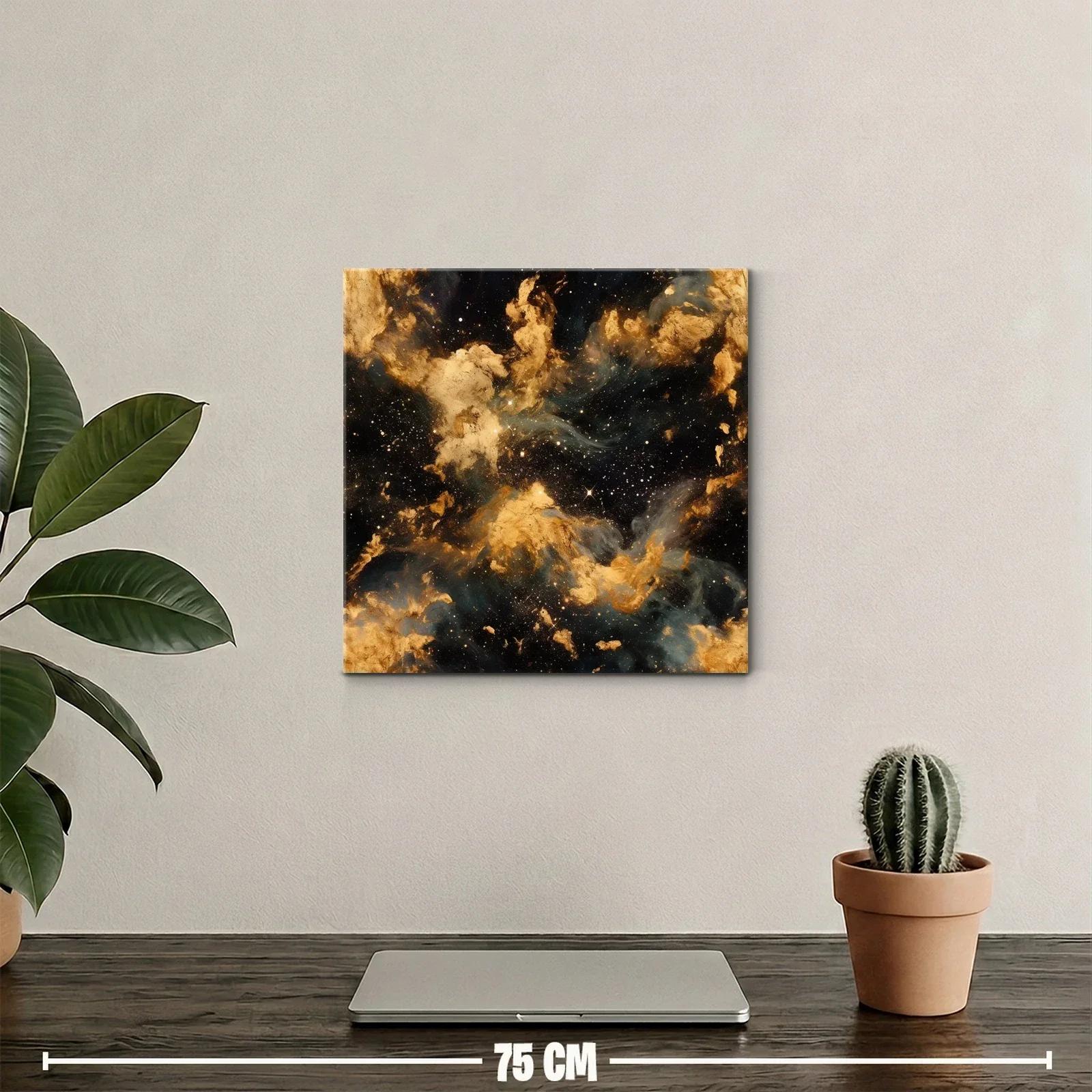 Cuadro Abstracto Nebulosa Dorada con Toques Cósmicos — miniatura 2