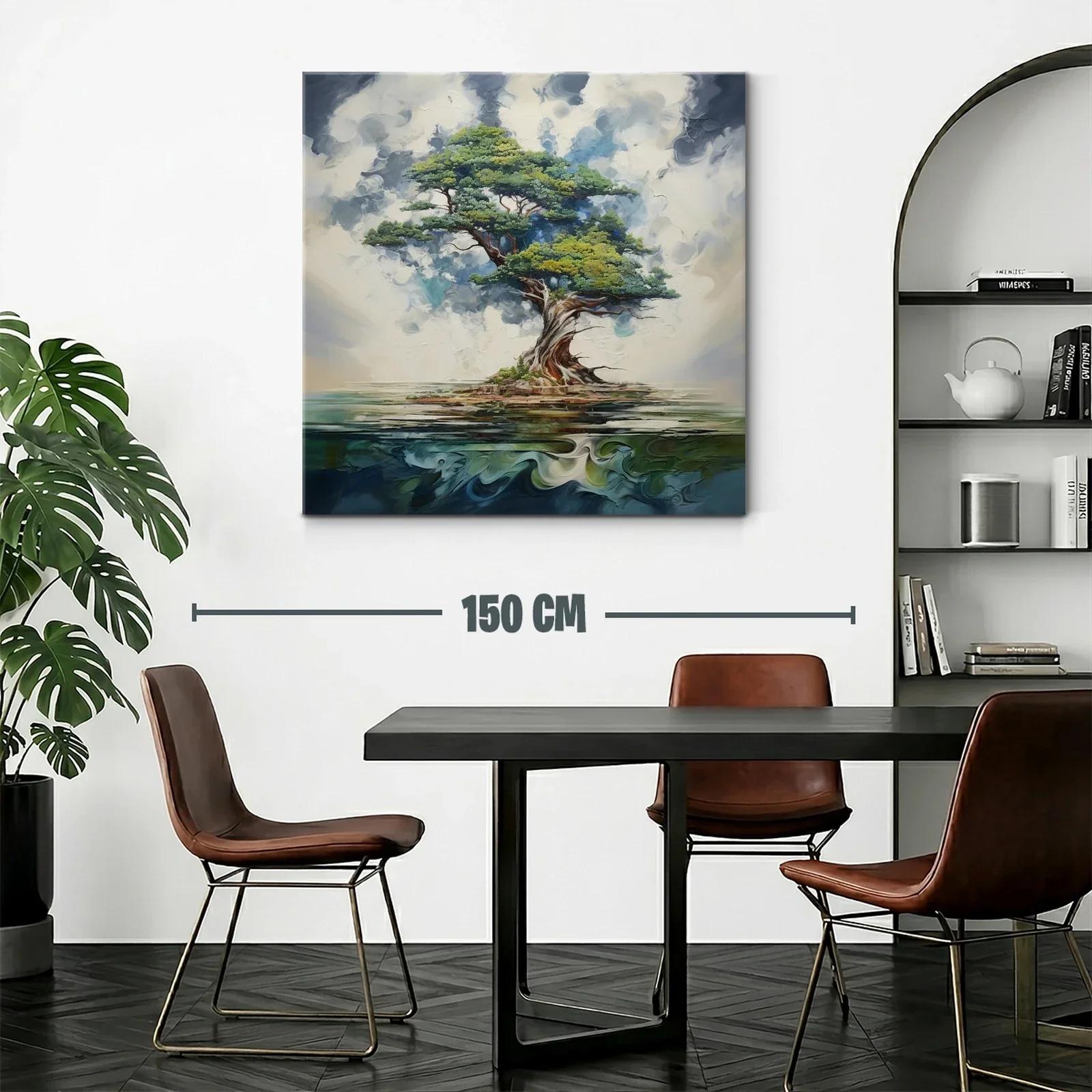 Árbol solitario con ramas expansivas sobre agua tranquila — miniatura 2