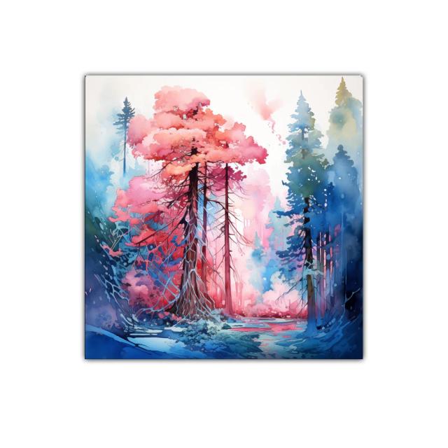 Bosque de ensueño con tonos rosas y azules