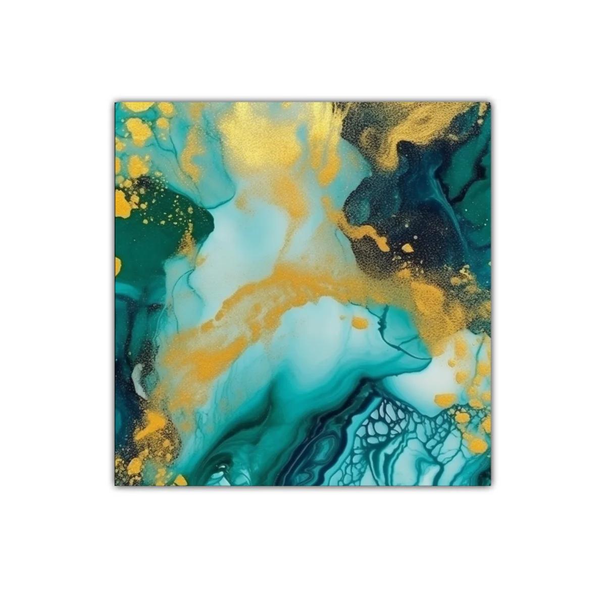 Vida marina abstracta con tonos turquesa y dorados brillantes