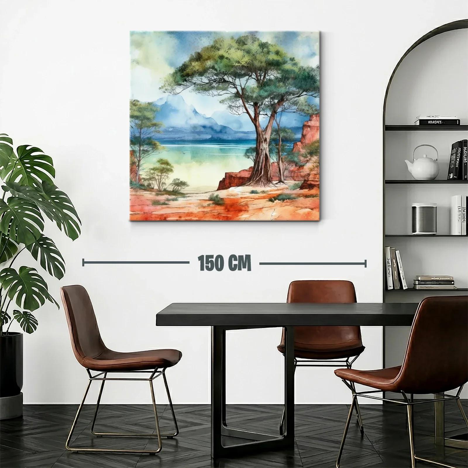 Paisaje natural con árbol y costa azul en tonos cálidos — miniatura 2