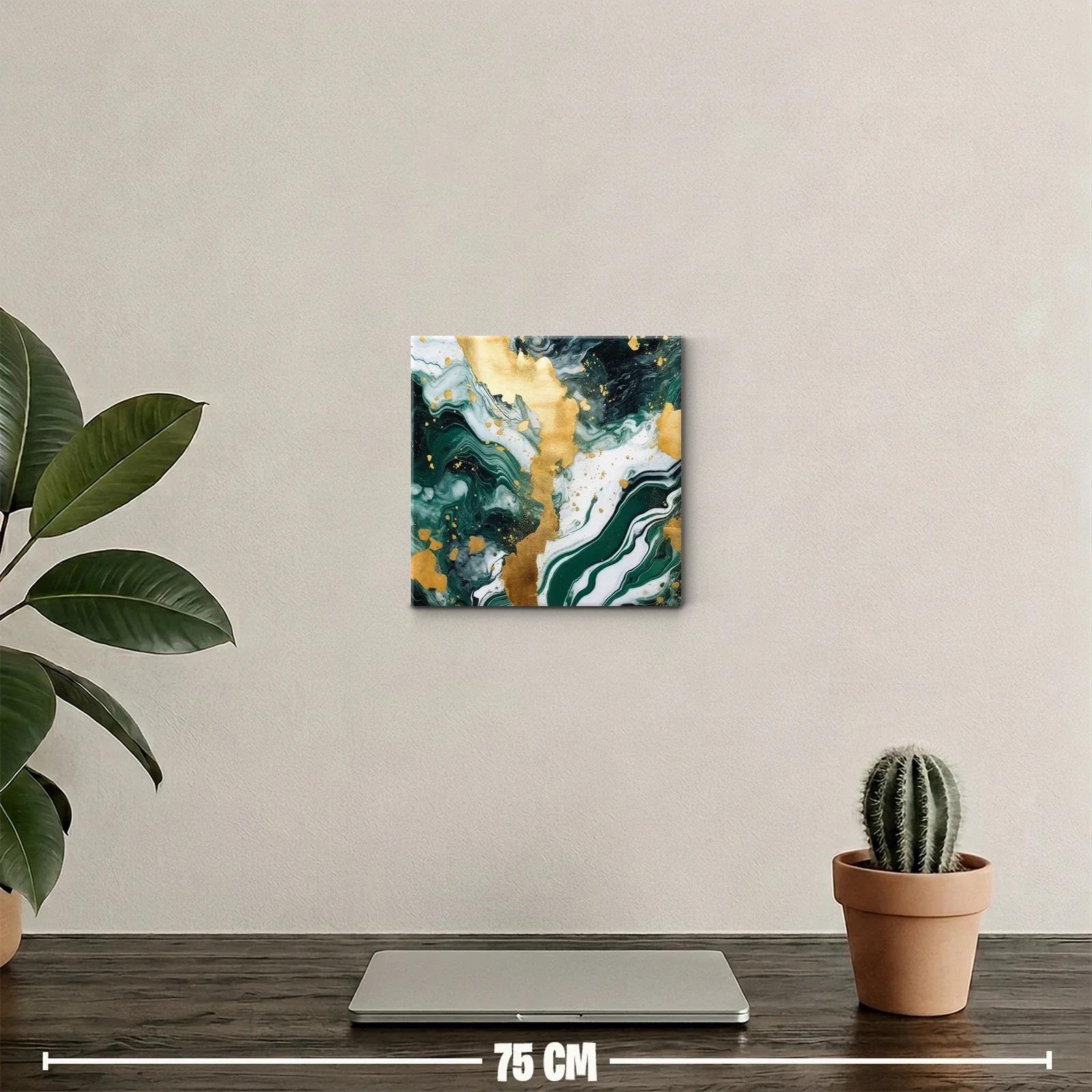 Cuadro decorativo abstracto con tonos verdes y dorados — miniatura 2