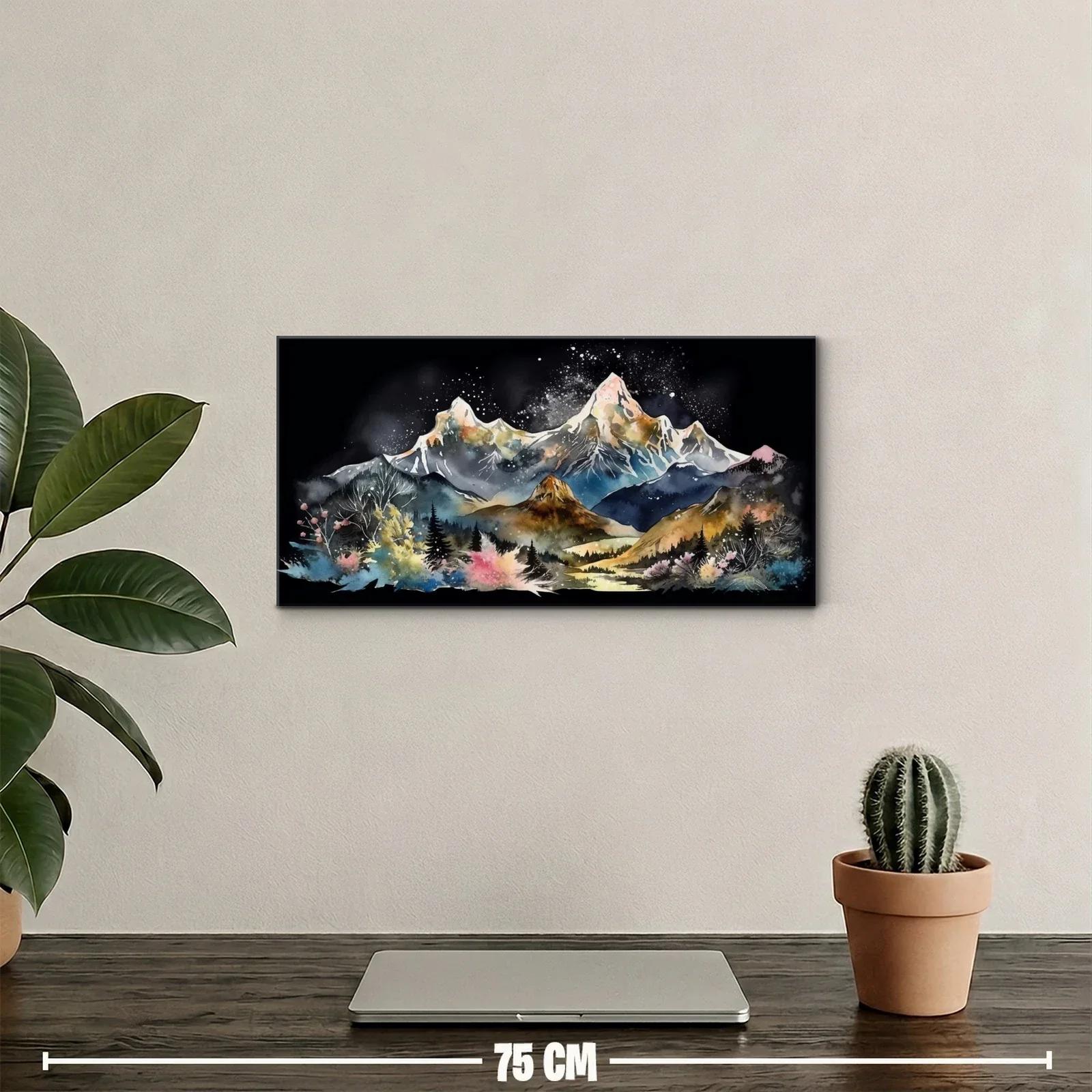 Cuadro cordillera de montañas nevadas con salpicaduras de color — miniatura 2