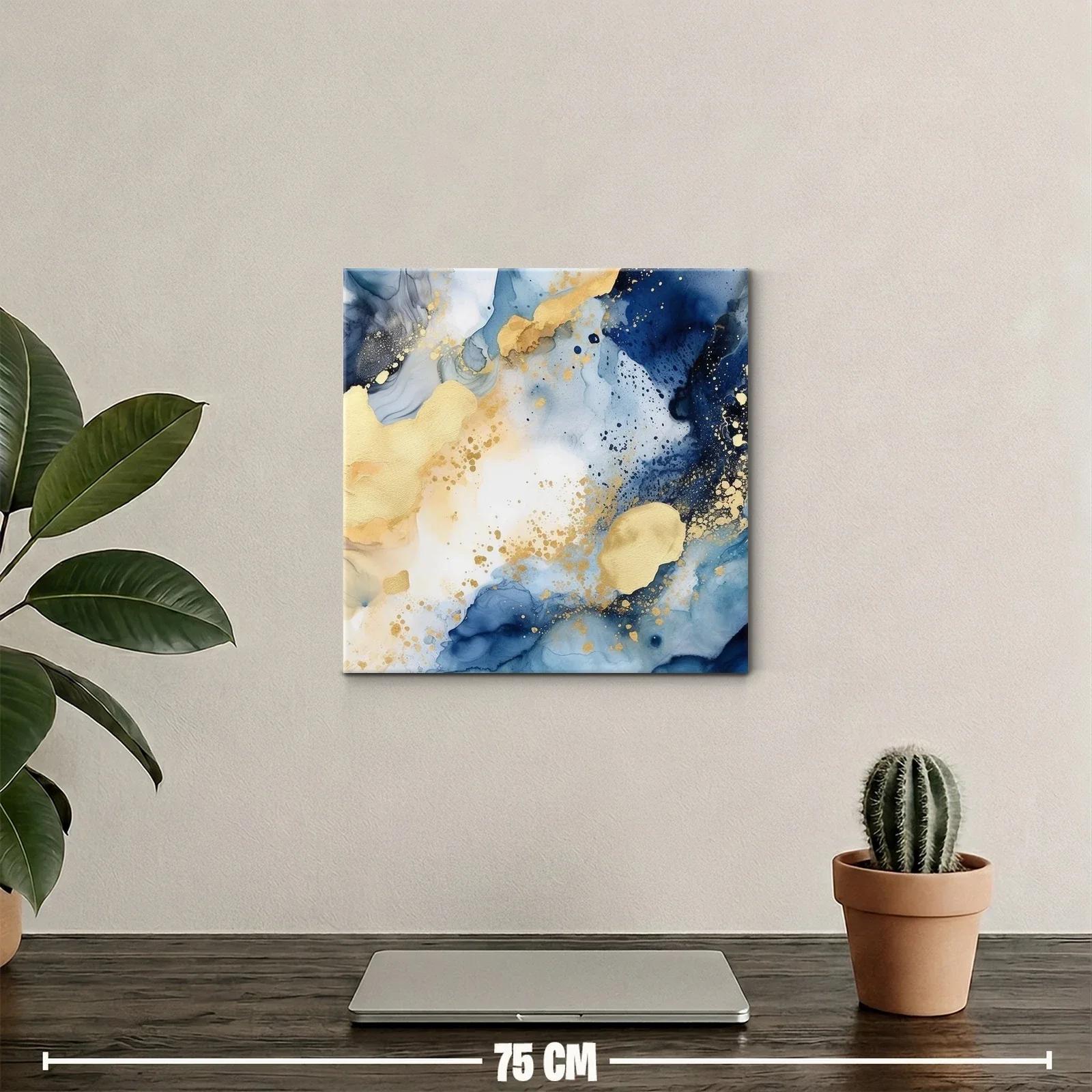 Cuadro abstracto tonos azules y dorados en movimiento — miniatura 2