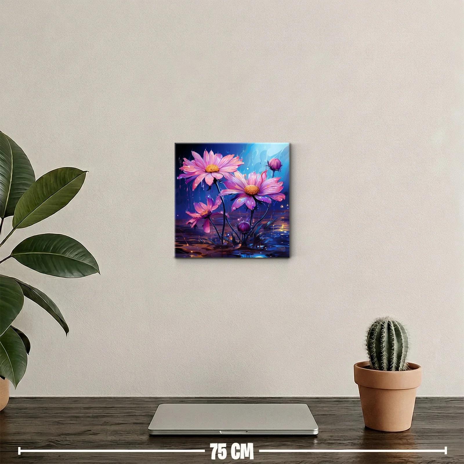 Cuadro decorativo con flores rosas y fondo azul profundo — miniatura 2