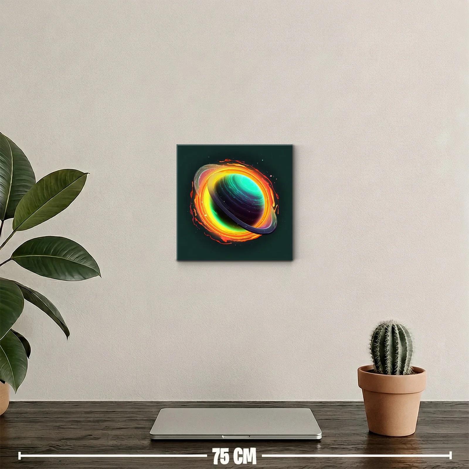 Planeta con anillos luminosos en explosion de color — miniatura 2