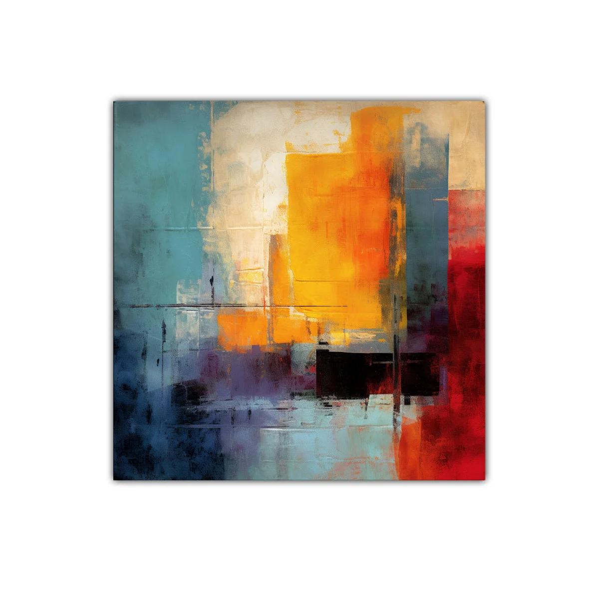 Cuadro abstracto con vibrantes tonos cálidos y fríos