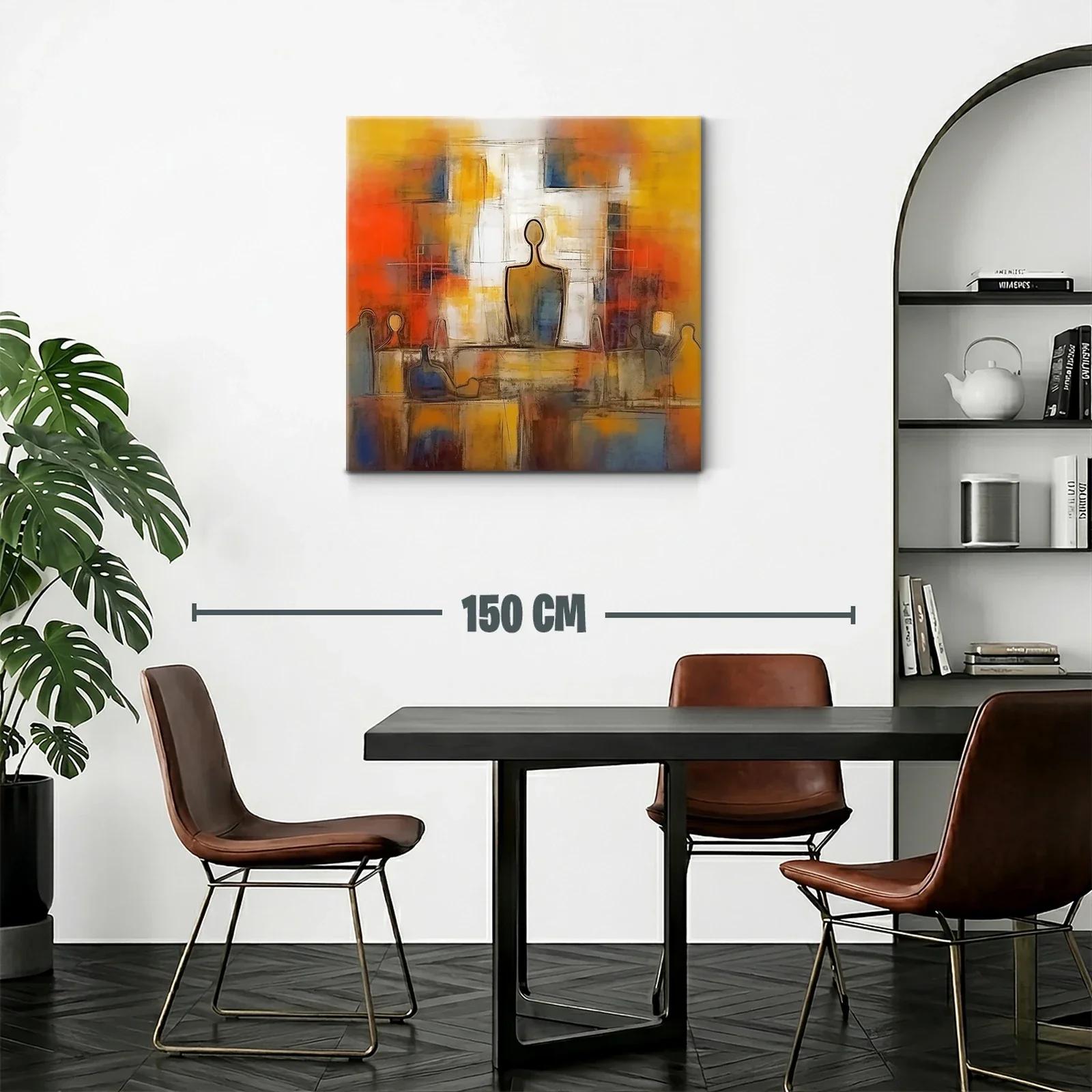 Cuadro abstracto con figuras humanas y tonos cálidos vibrantes — miniatura 2