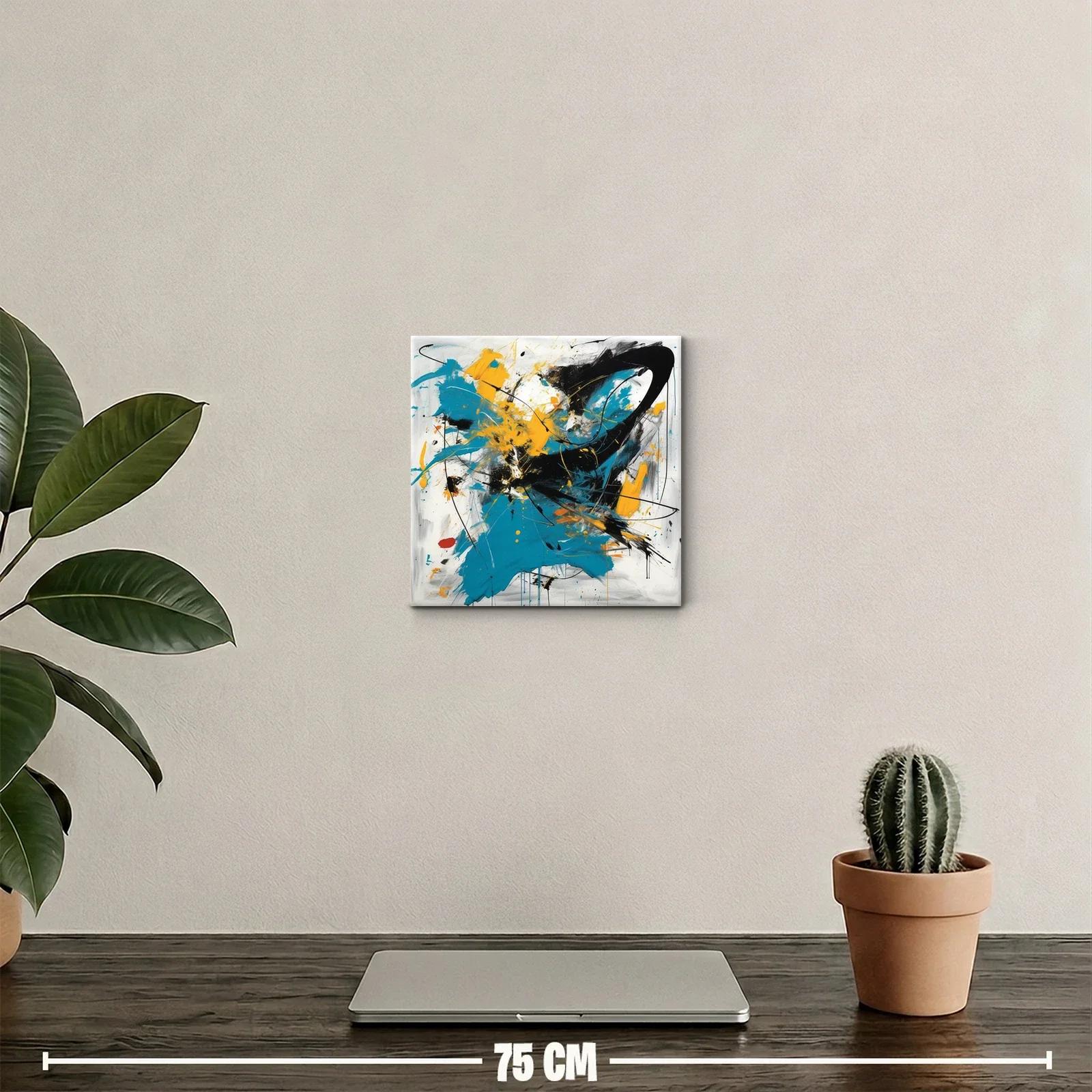 Cuadro abstracto con destellos en azul negro y amarillo — miniatura 2