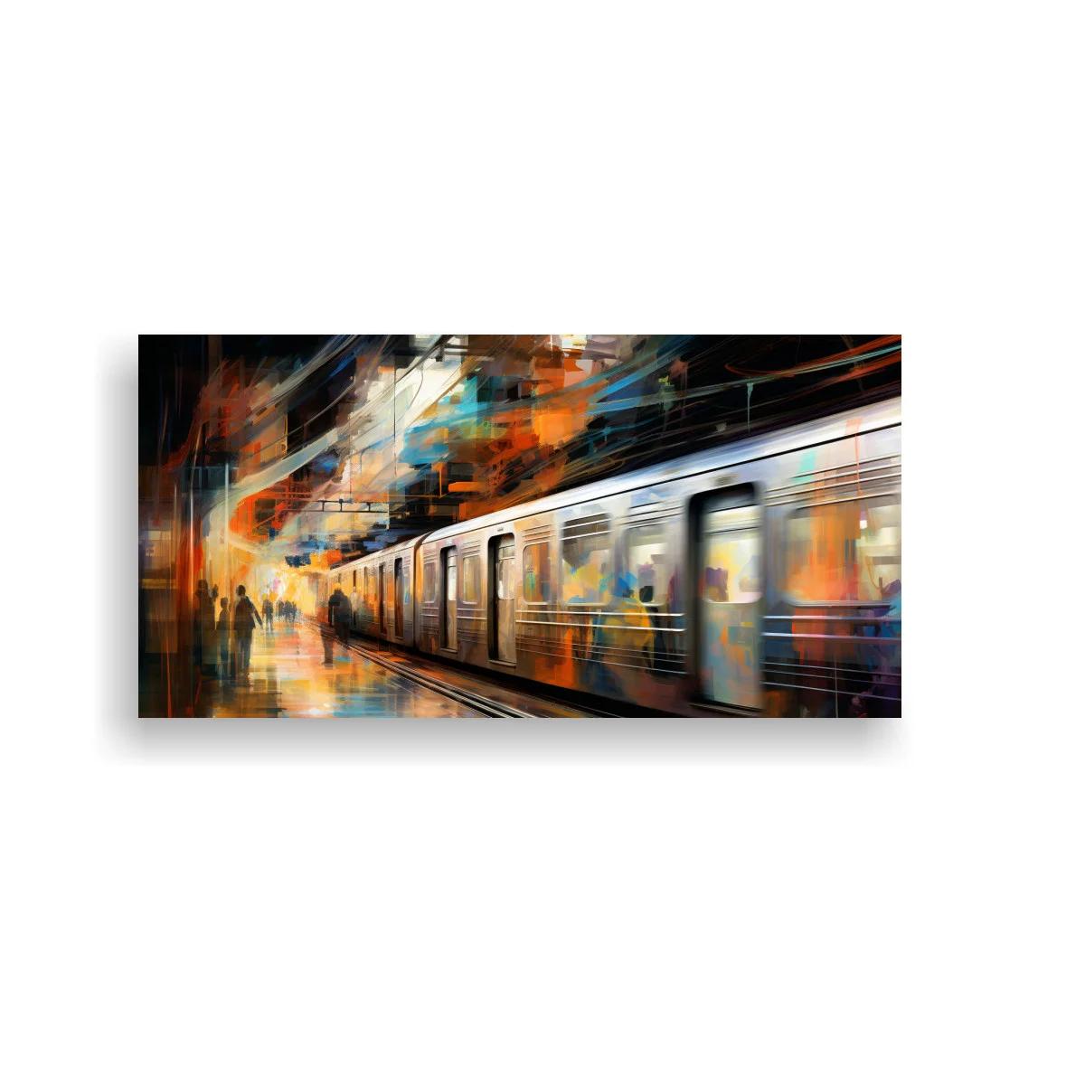 Cuadro tren urbano en formato panorámico con reflejos de luz