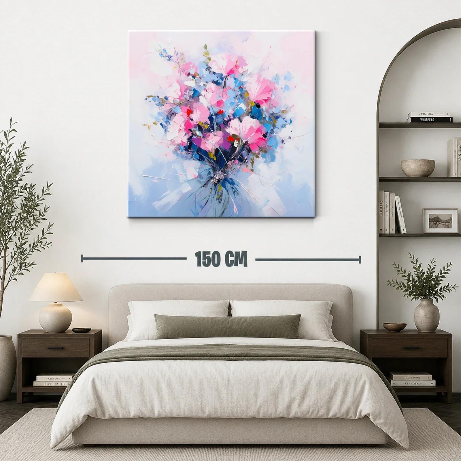 Cuadro con ramo vibrante de flores rosas y azules — miniatura 3