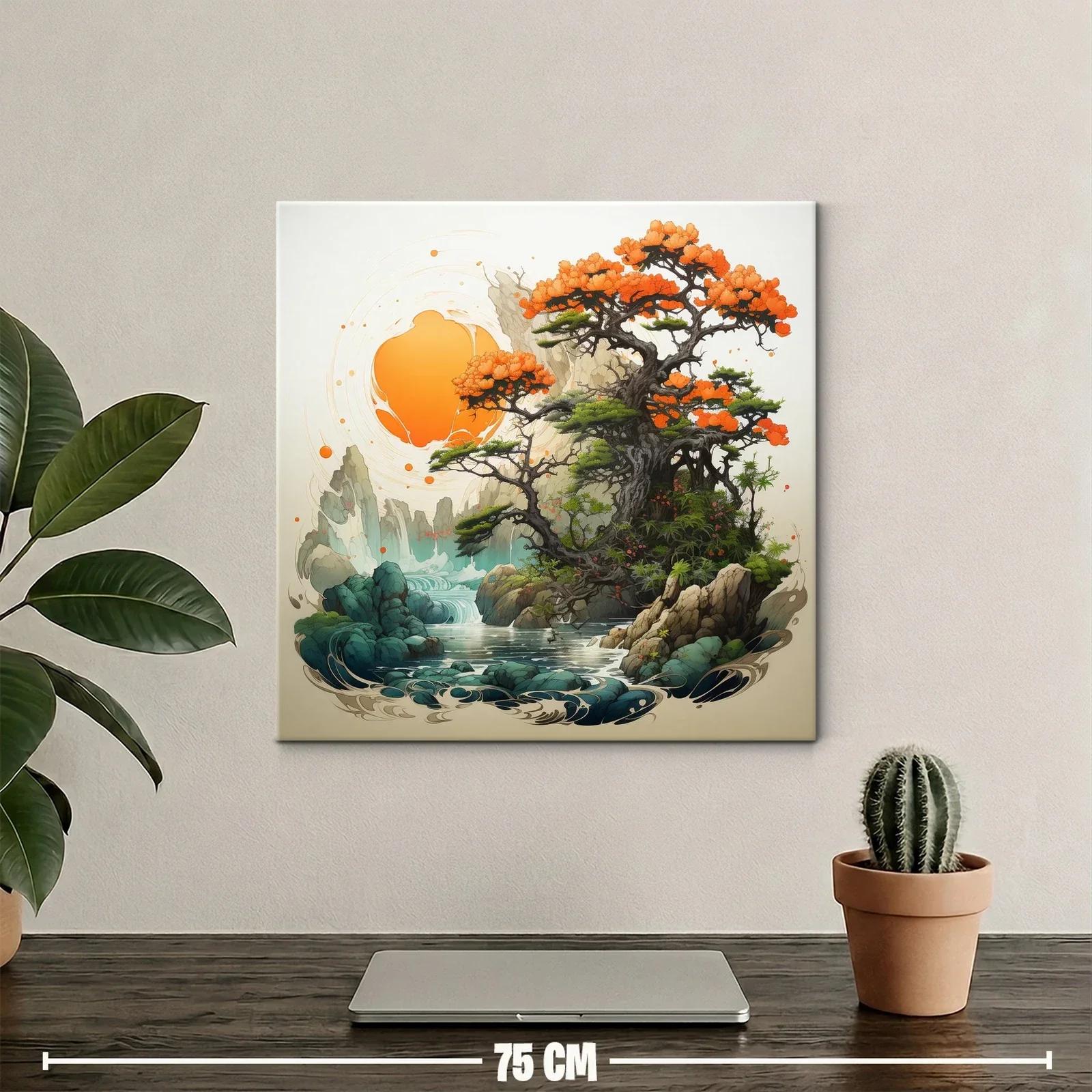 Paisaje sereno con árbol en flor y cascada mística — miniatura 2