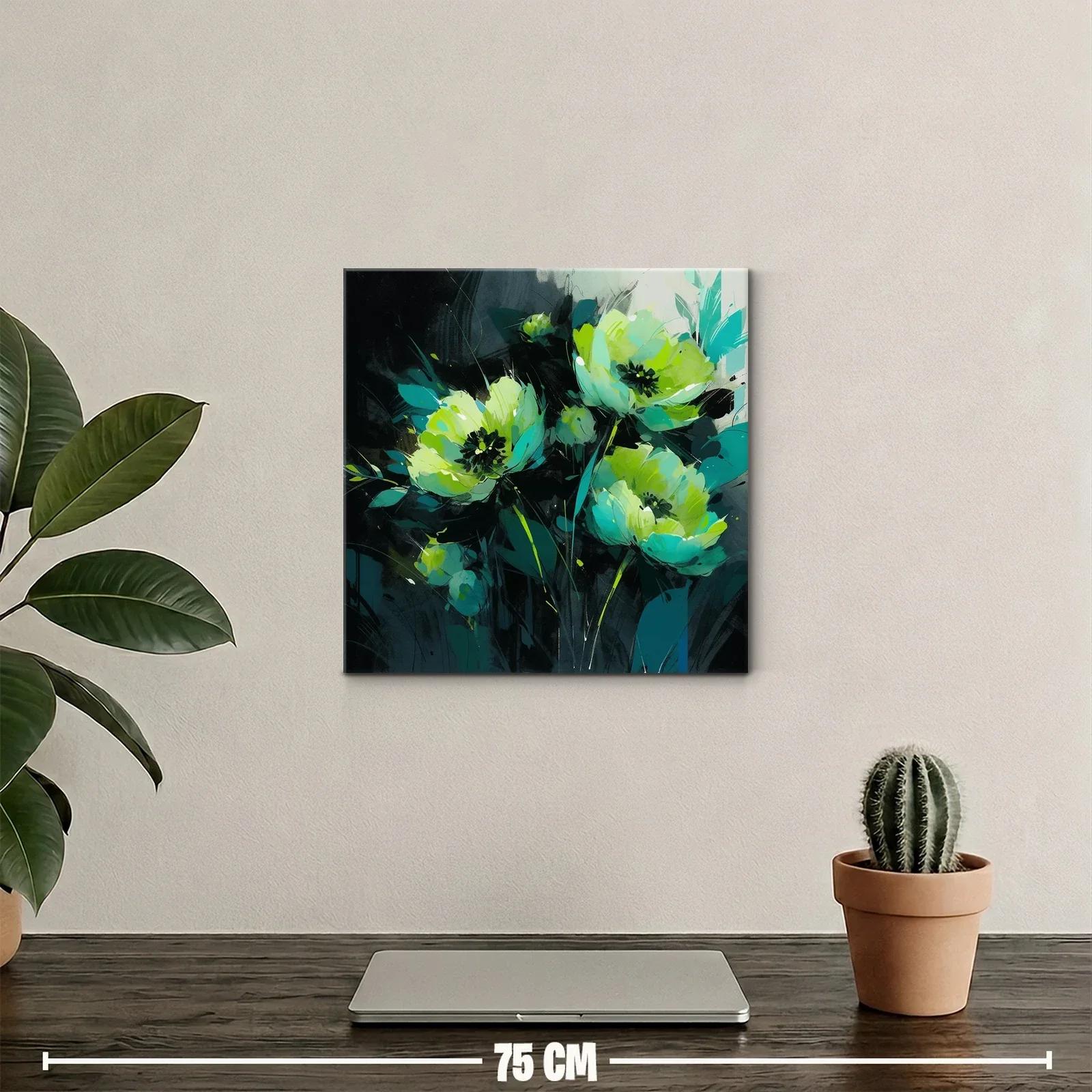 Florales en tonos verdes y azulados con fondo oscuro — miniatura 2