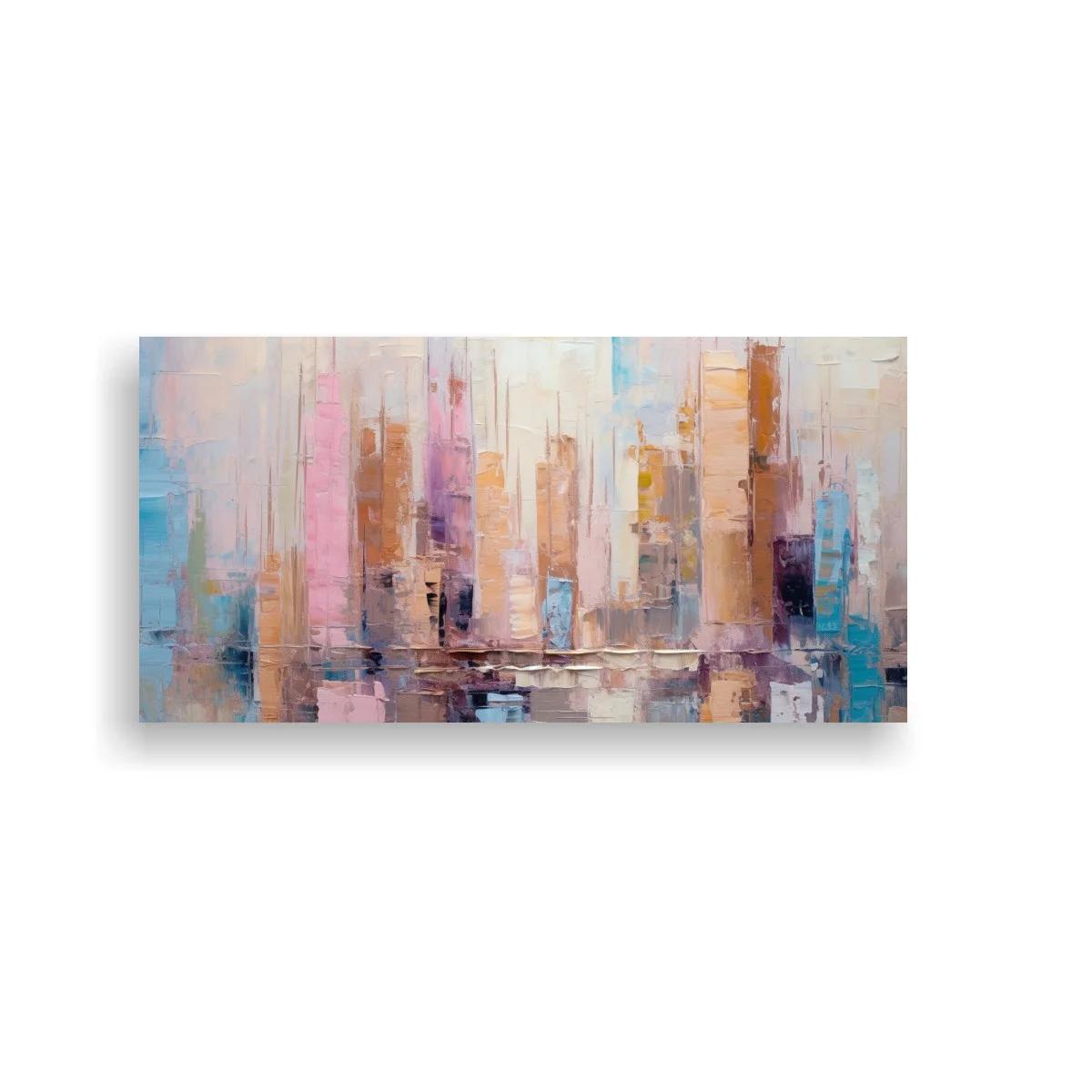 Cuadro skyline urbano abstracto en tonos malva y rosa