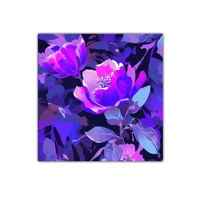 Cuadro decorativo con flores en tonos morados y lilas