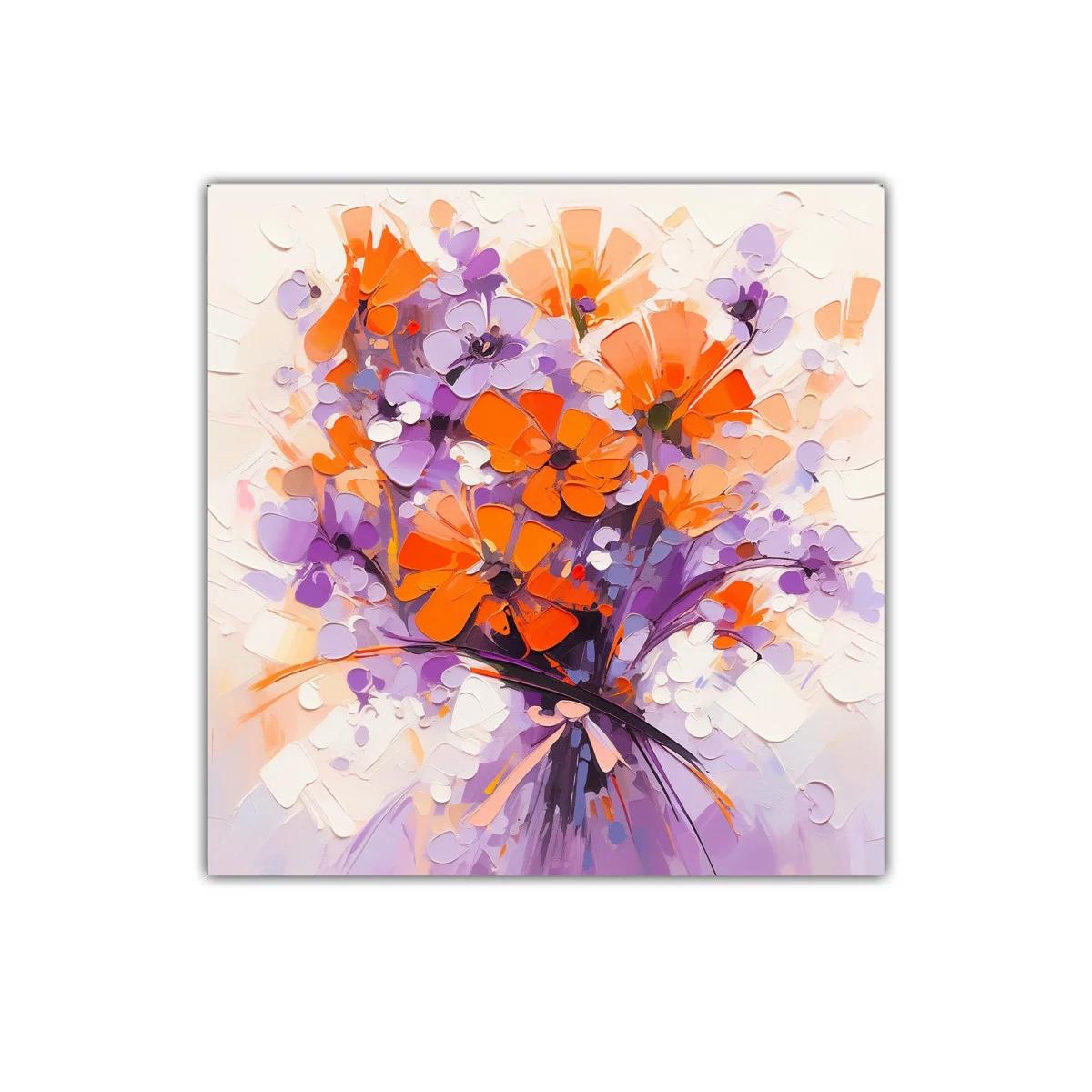 Ramo vibrante con flores naranjas y lilas en composición moderna — imagen principal