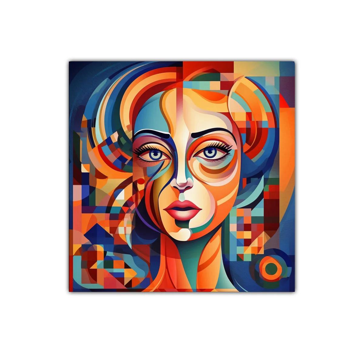 Retrato abstracto con vibrantes formas geométricas y colores intensos — imagen principal