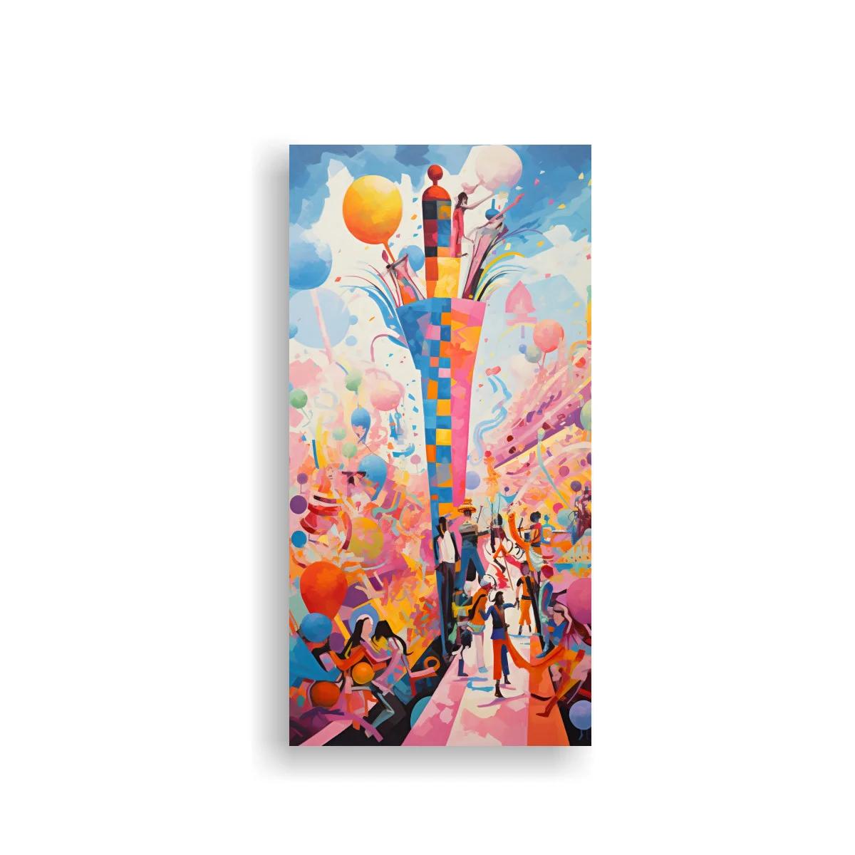 Cuadro torre fantástica de colores con globos y cintas — imagen principal