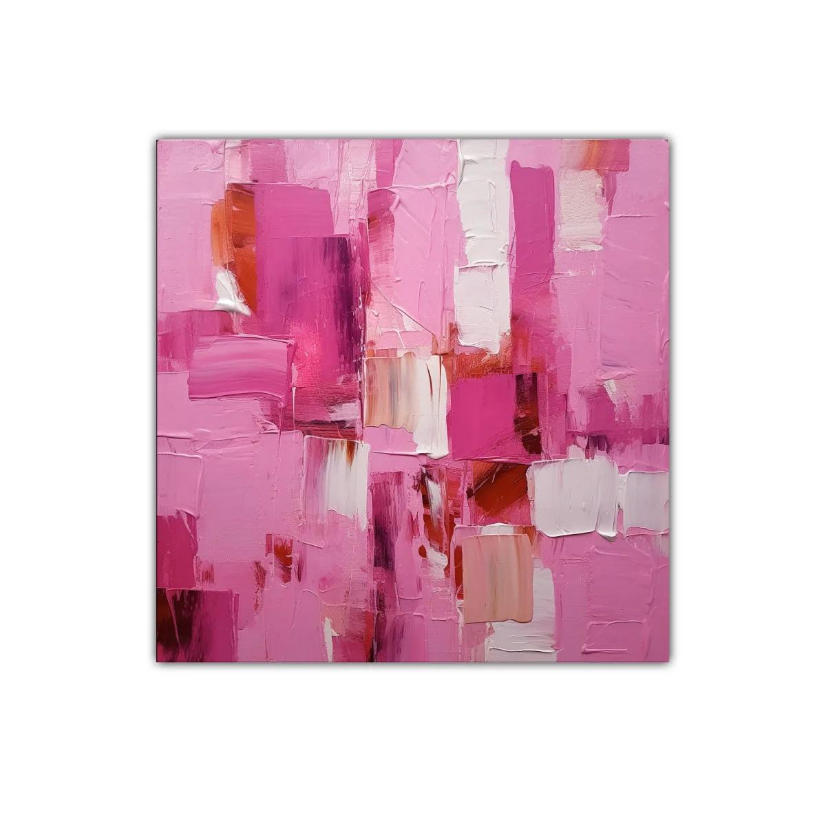 Cuadro abstracto con vibrantes tonos rosas y blancos