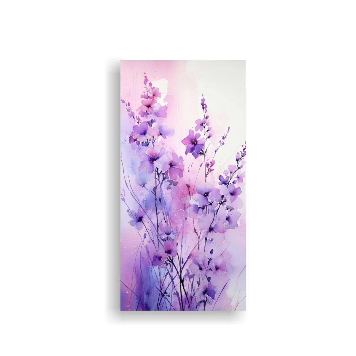 Cuadro flores silvestres lilas en fondo rosa y violeta