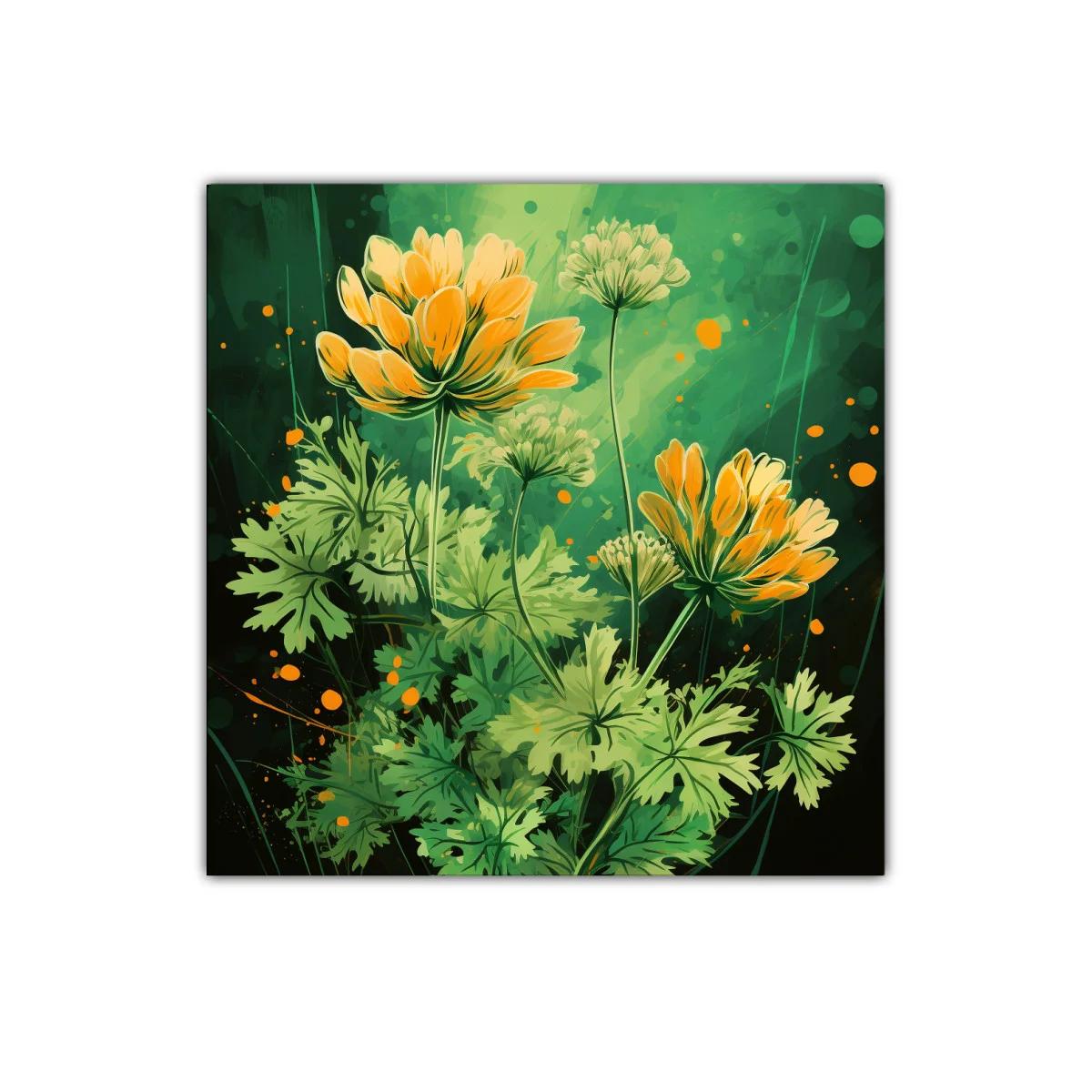 Cuadro decorativo con flores naranjas y hojas verdes vibrantes — imagen principal