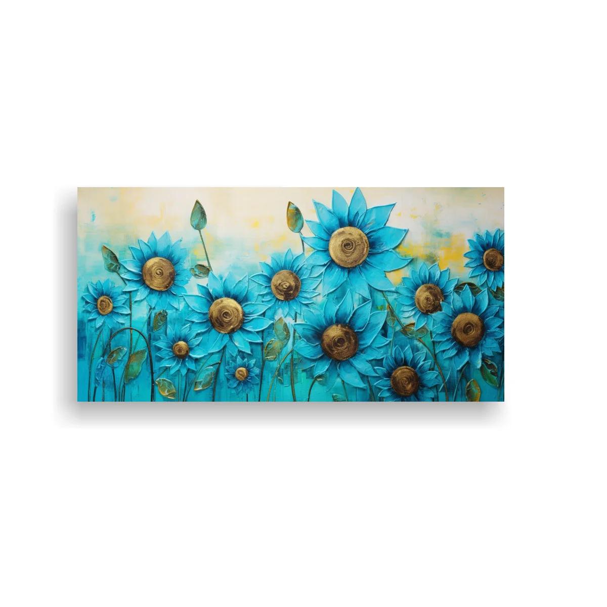 Cuadro girasoles azules en ramillete panorámico — imagen principal