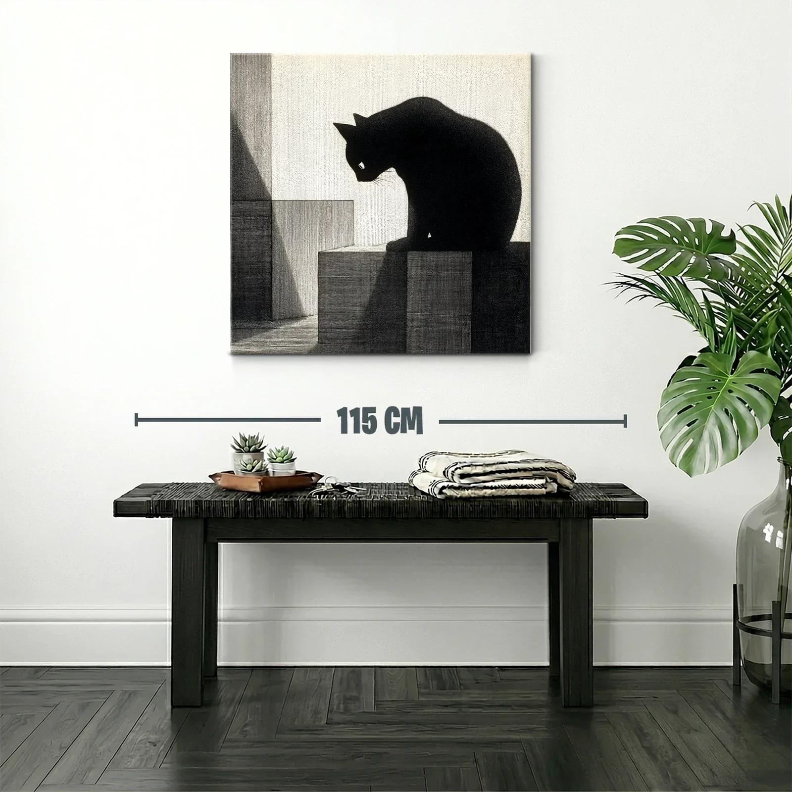 Silueta de gato oscuro sobre cubos geométricos — miniatura 2