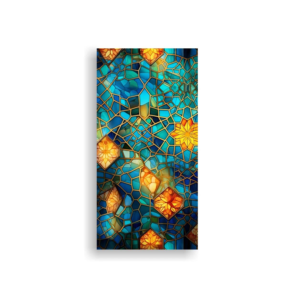 Cuadro vidriera de mosaico abstracta con estrellas cálidas