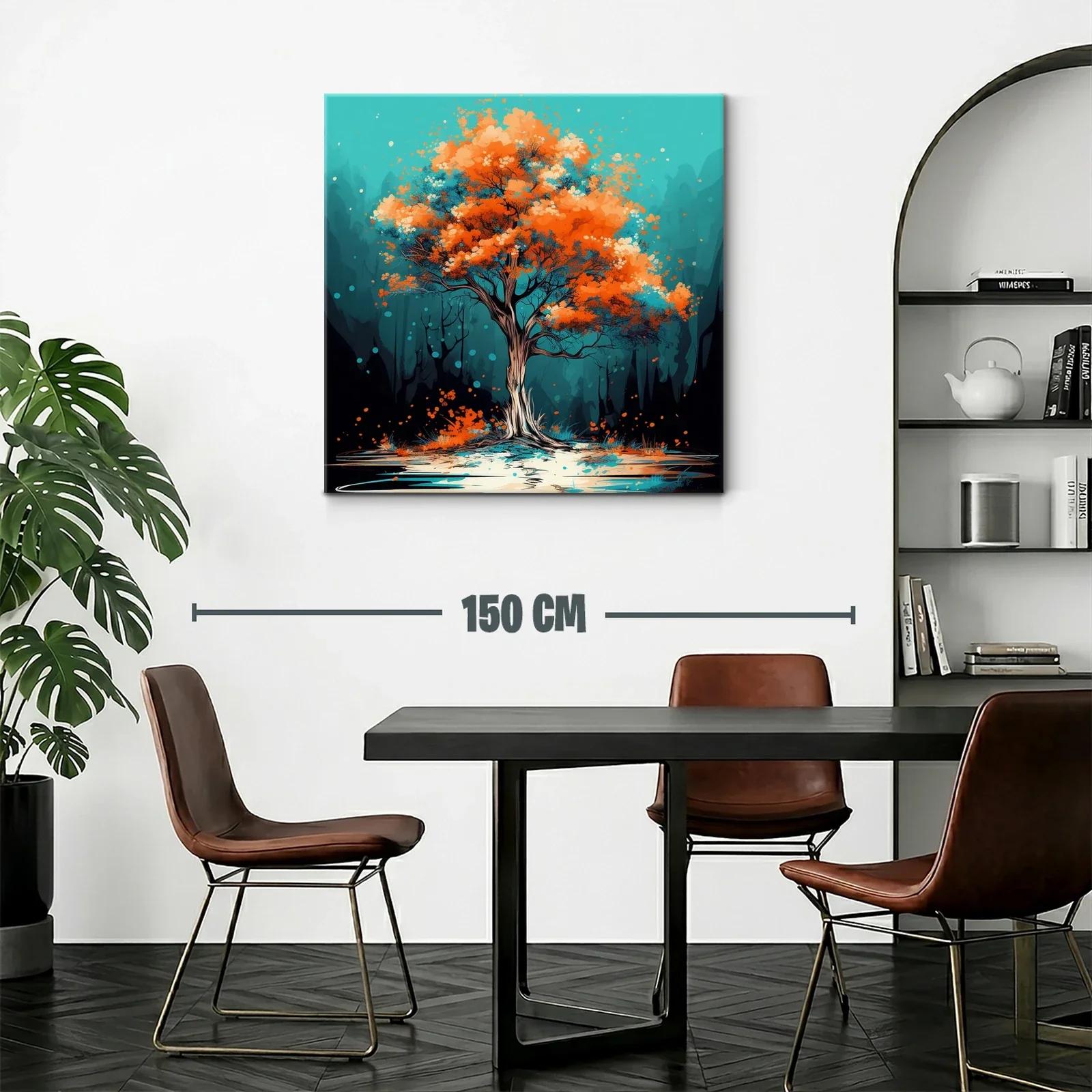 Árbol vibrante con follaje naranja en paisaje azul — miniatura 2
