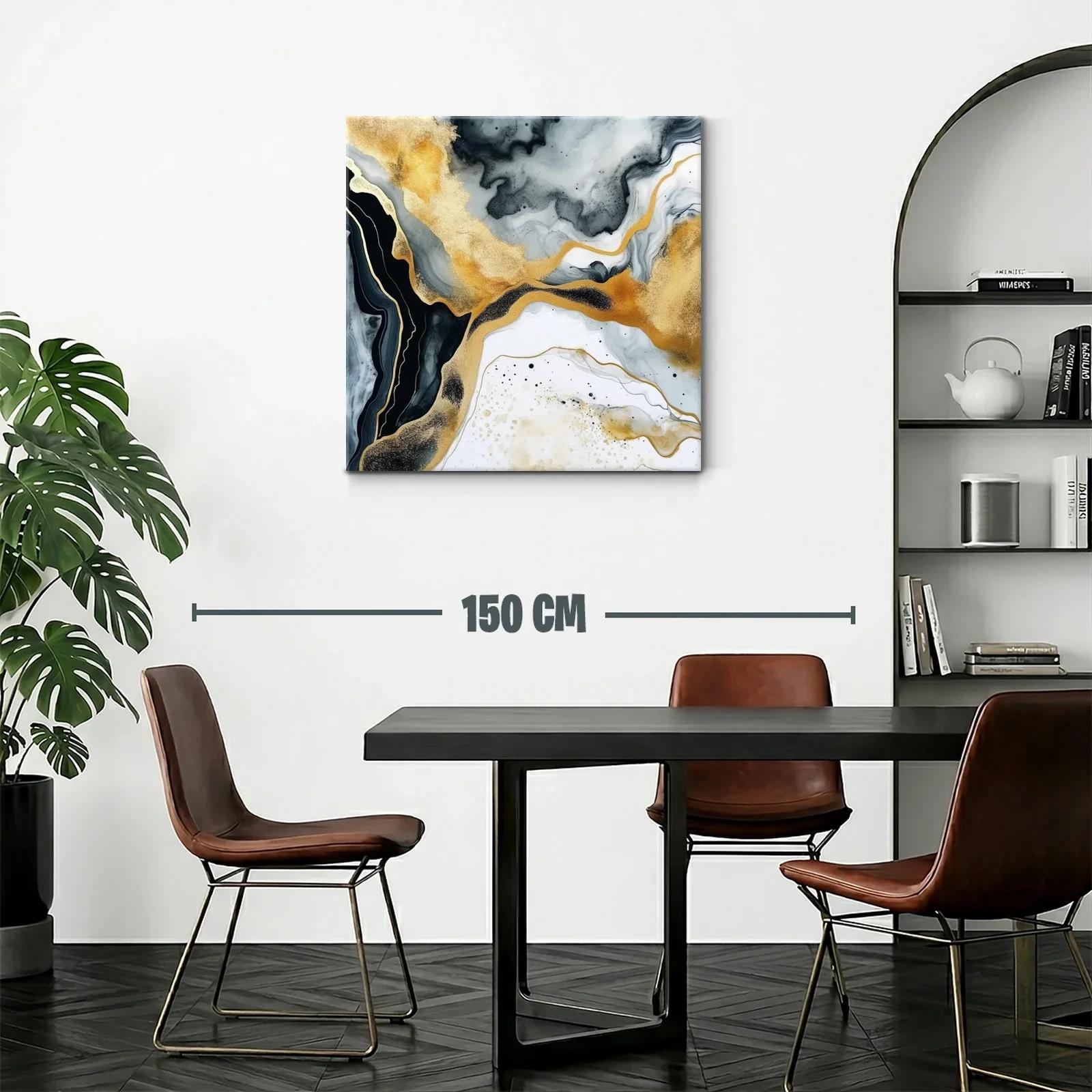Cuadro abstracto con tonos dorados y grisáceos elegantes — miniatura 2