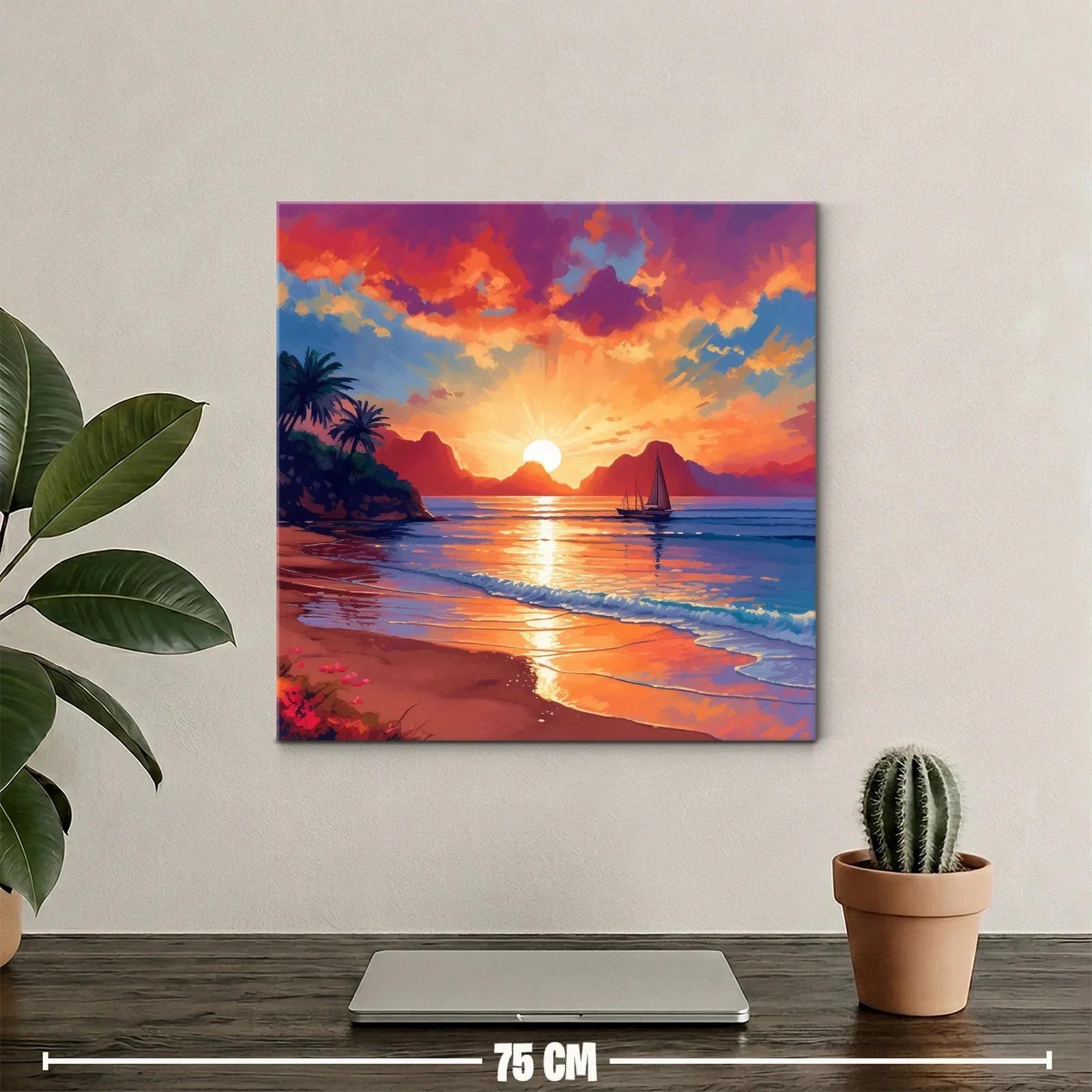 Atardecer vibrante con velero en la playa tranquila — miniatura 2