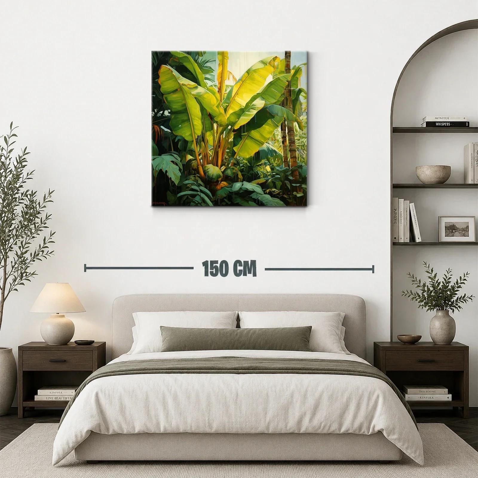 Cuadro tropical con exuberantes hojas verdes iluminadas — miniatura 3