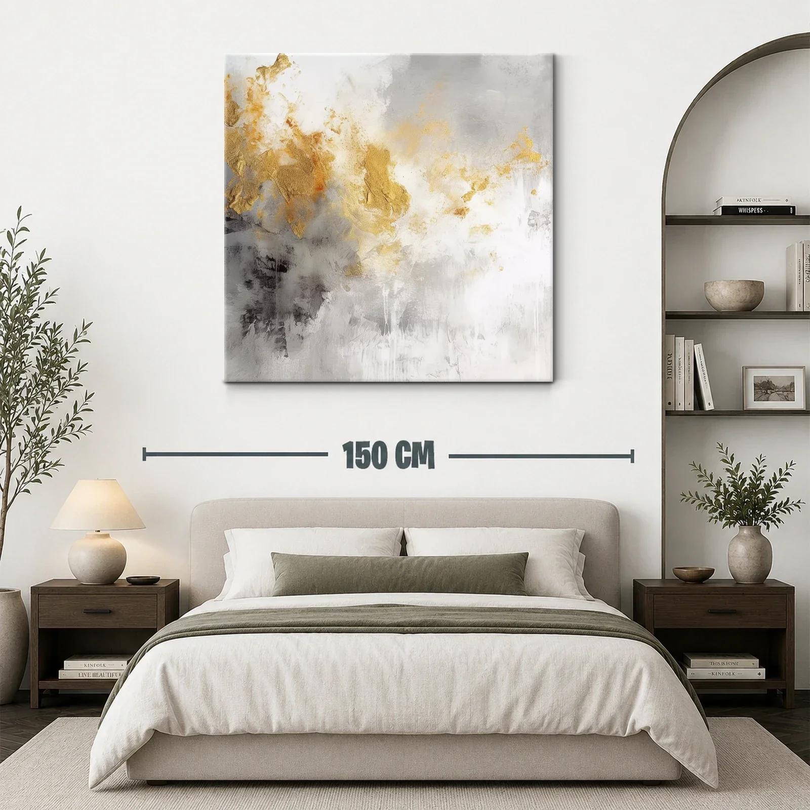 Cuadro abstracto con tonos dorados y grises modernos — miniatura 3
