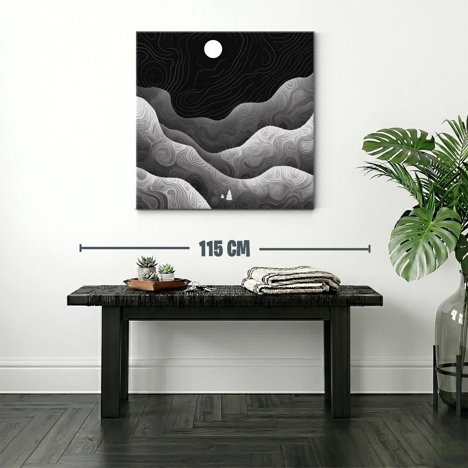 Paisaje nocturno abstracto en tonos grises y negros — miniatura 2