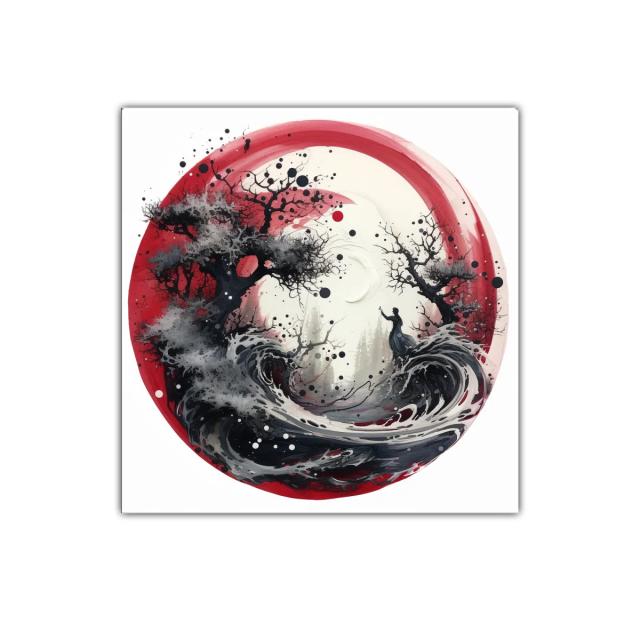 Cuadro decorativo con escena onírica en tonos rojos y negros