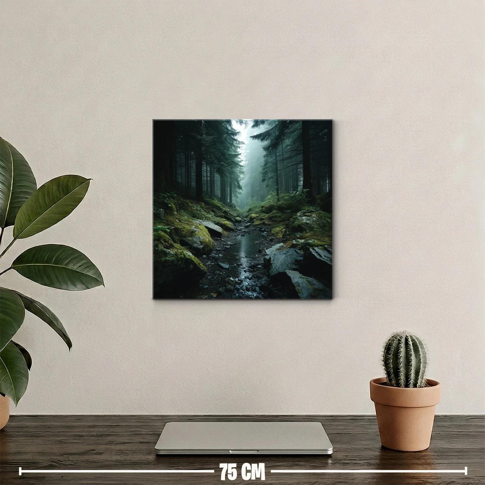 Paisaje de bosque misterioso con arroyo sereno al amanecer — miniatura 2