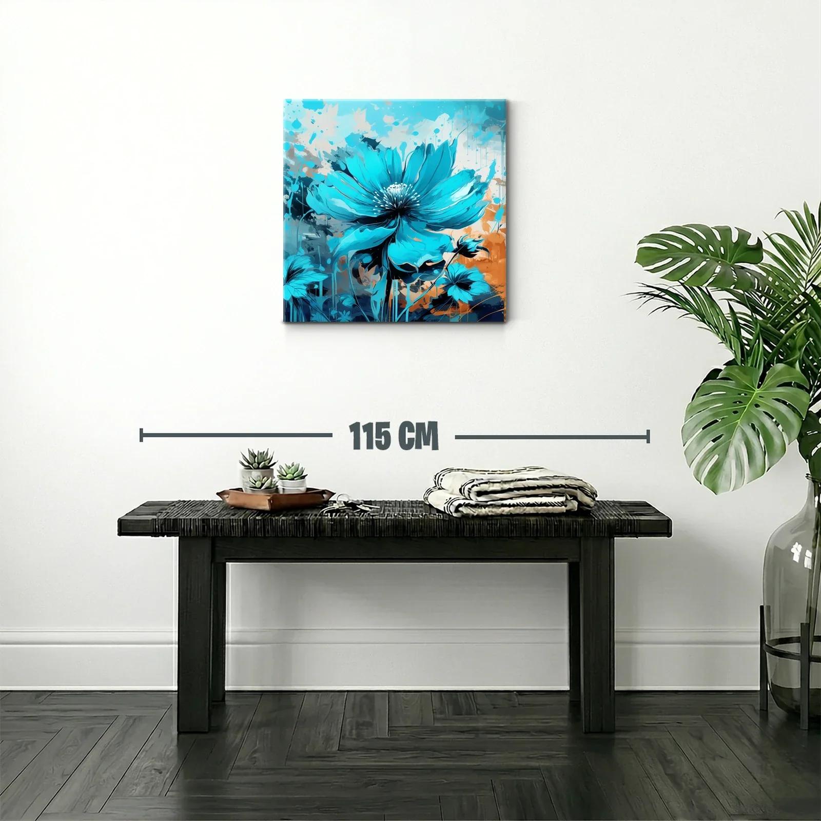 Cuadro con flor azul vibrante sobre fondo abstracto cálido — miniatura 2