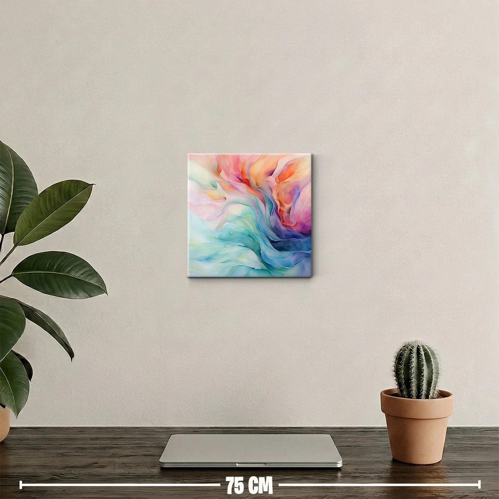 Cuadro abstracto con fluidos tonos pastel y vibrantes — miniatura 2