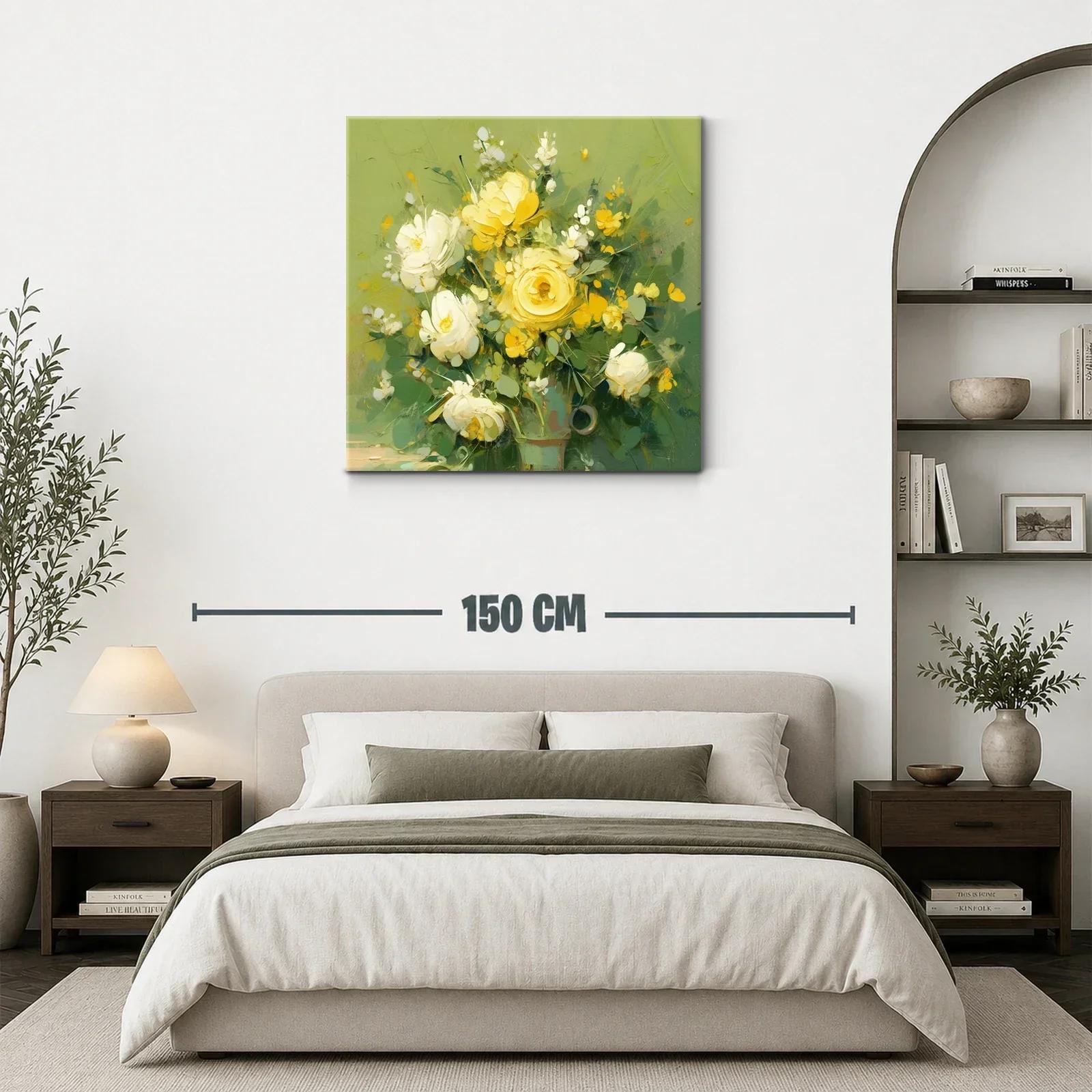 Cuadro floral con vibrantes tonos amarillos y verdes — miniatura 3
