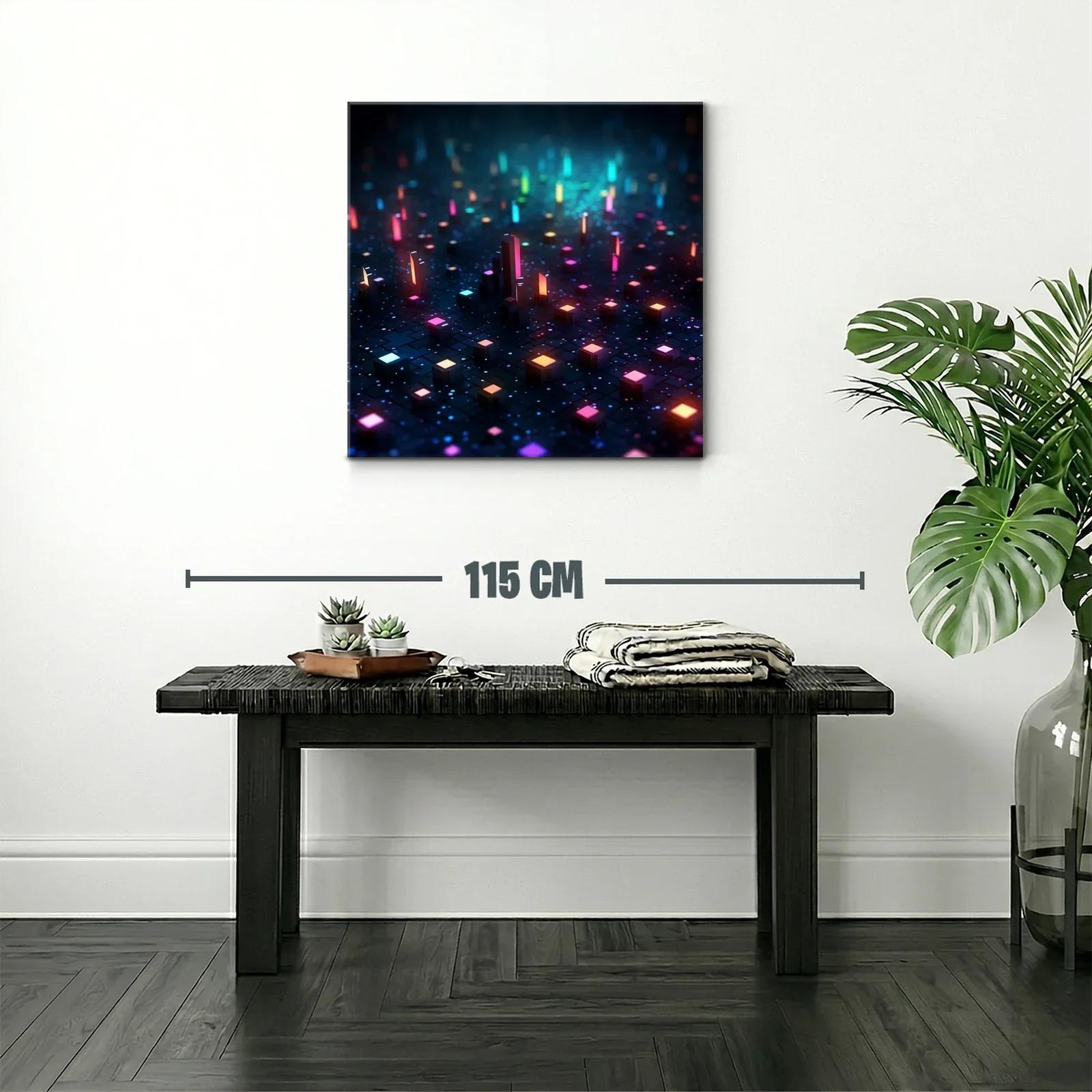 Cuadro abstracto luces de neón sobre fondo oscuro — miniatura 2