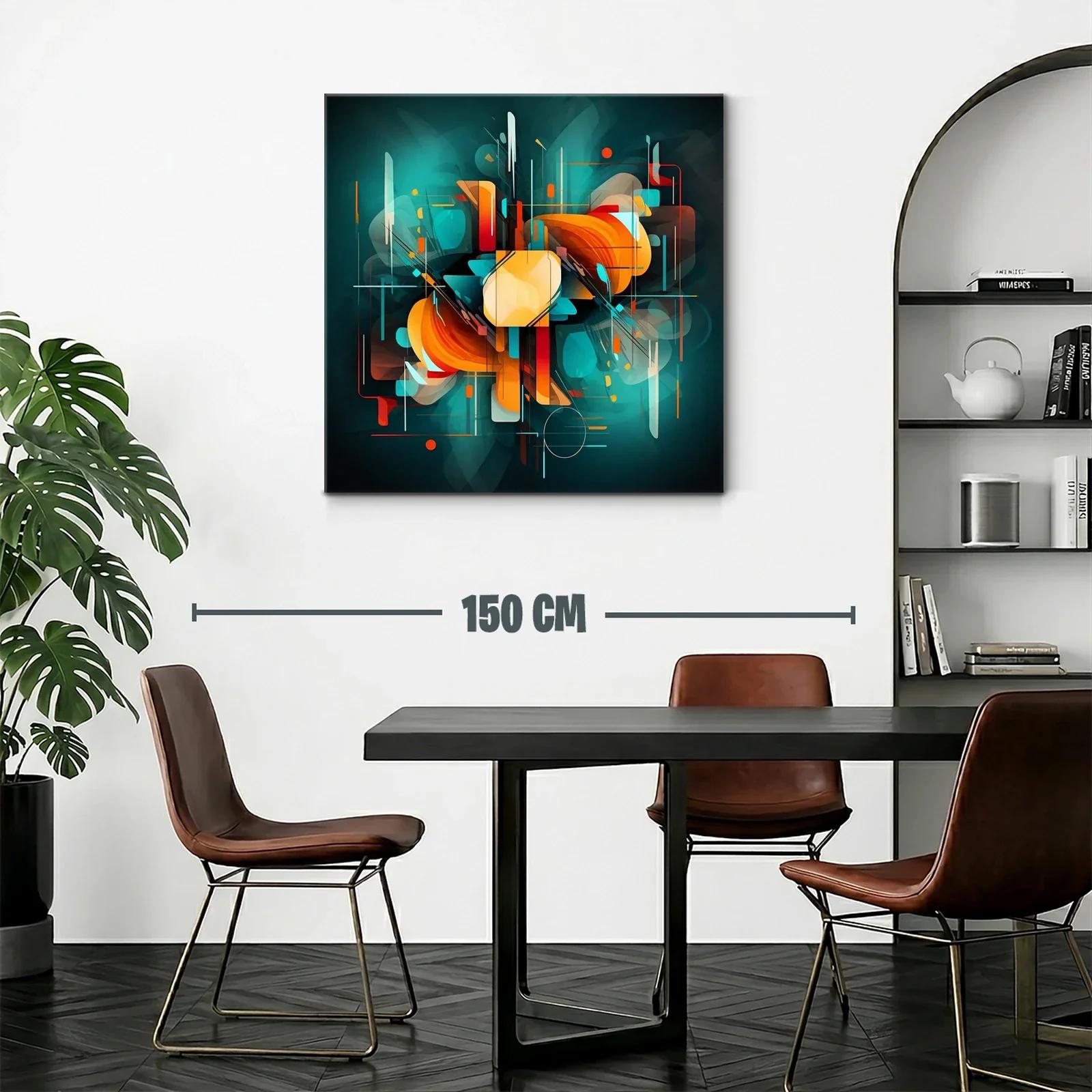 Composición abstracta en tonos turquesa y naranja vibrante — miniatura 2