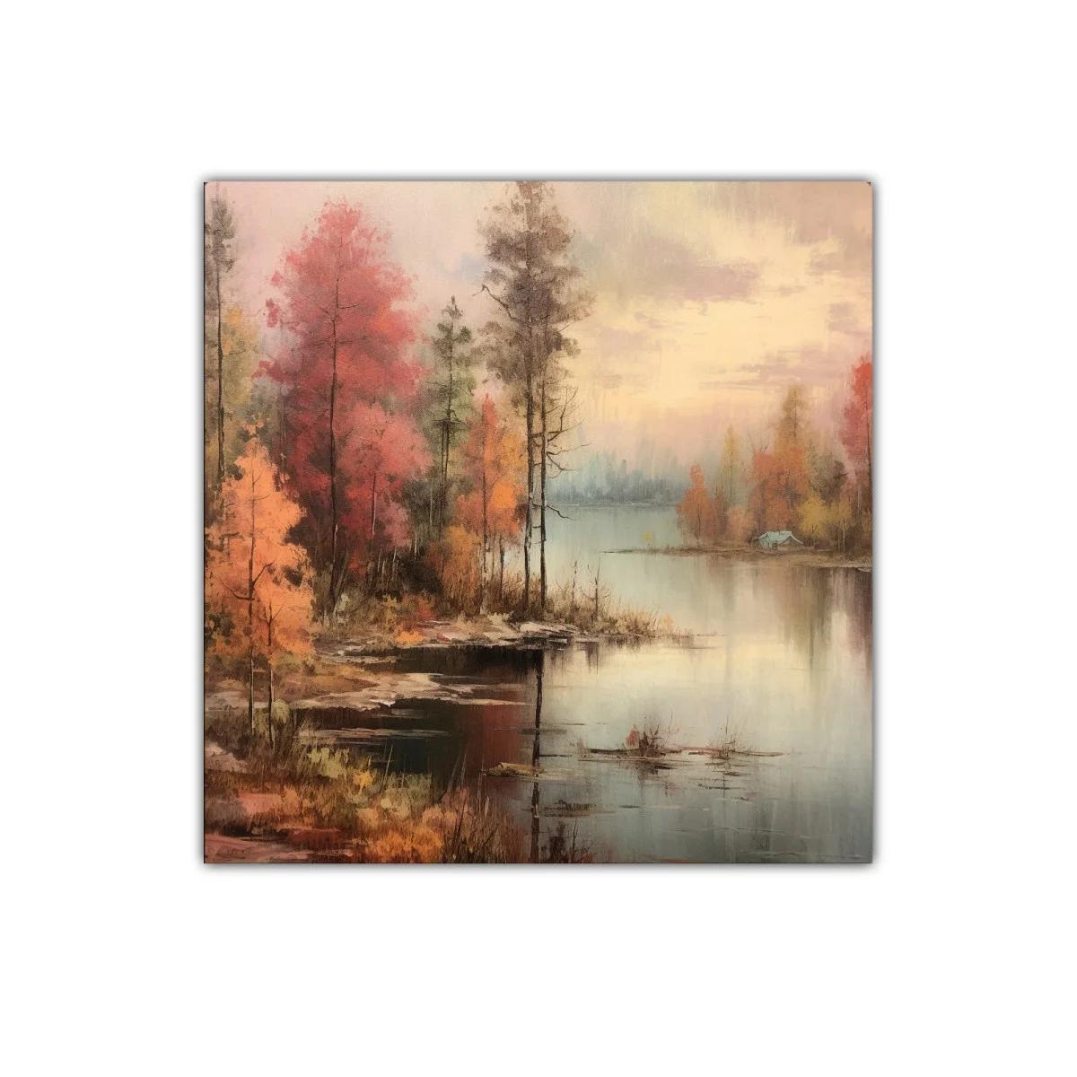 Paisaje otoñal con lago y árboles en tonos cálidos — imagen principal