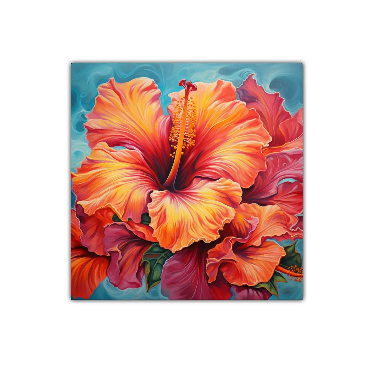 Cuadro vibrante con flor tropical en tonos cálidos — imagen principal
