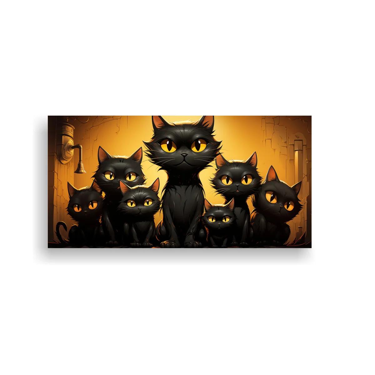 Cuadro grupo de gatos negros con tuberías verticales